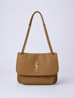 Designer-Style Brown Leather Shoulder Bag with Gold Hardware